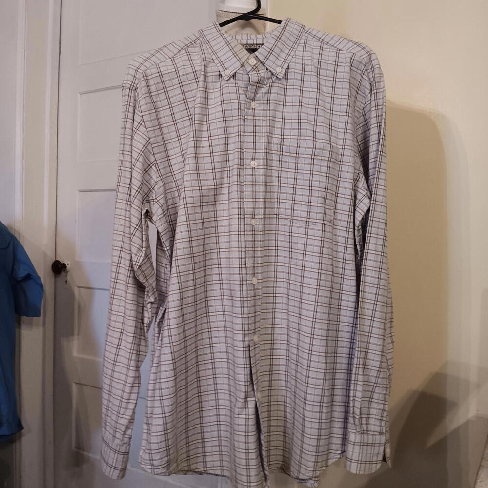 Massive Revolution Blue BrownPlaid Pattern Long Sleeve Button Up Shirt Mens L